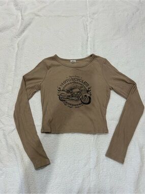 Garage Long Sleeve Tee in Taupe with Black Motorcycle Graphic